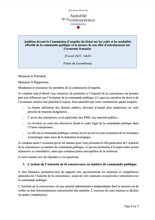 Audition devant la Commission d’enquête du Sénat