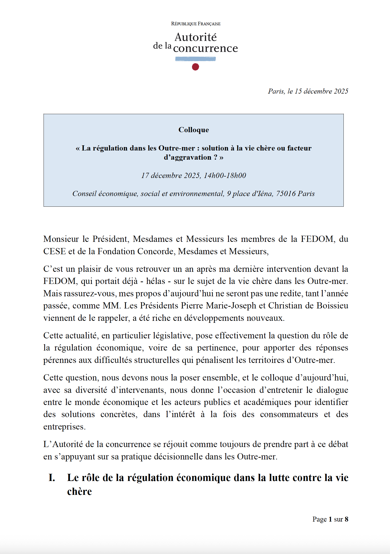 discours colloque Outremer